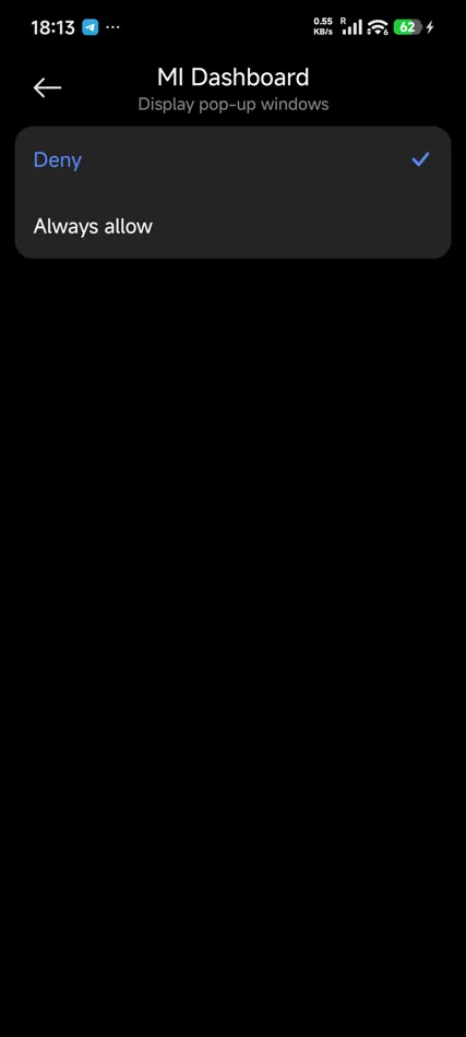 MI Dashboard — 3. Выберите «Всегда разрешать»
