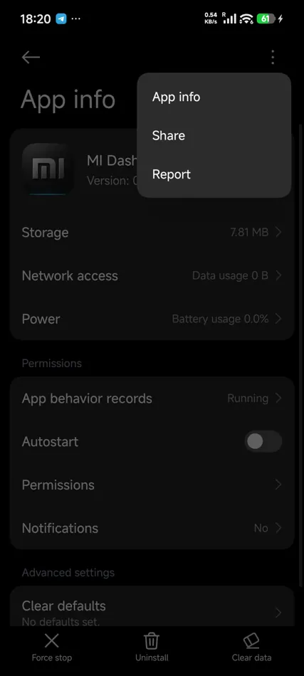 MI Dashboard — 3. Откройте «О приложении» для MI Dashboard → меню «⋮» справа вверху → «Разрешить ограниченные настройки» → подтвердите PIN или отпечатком