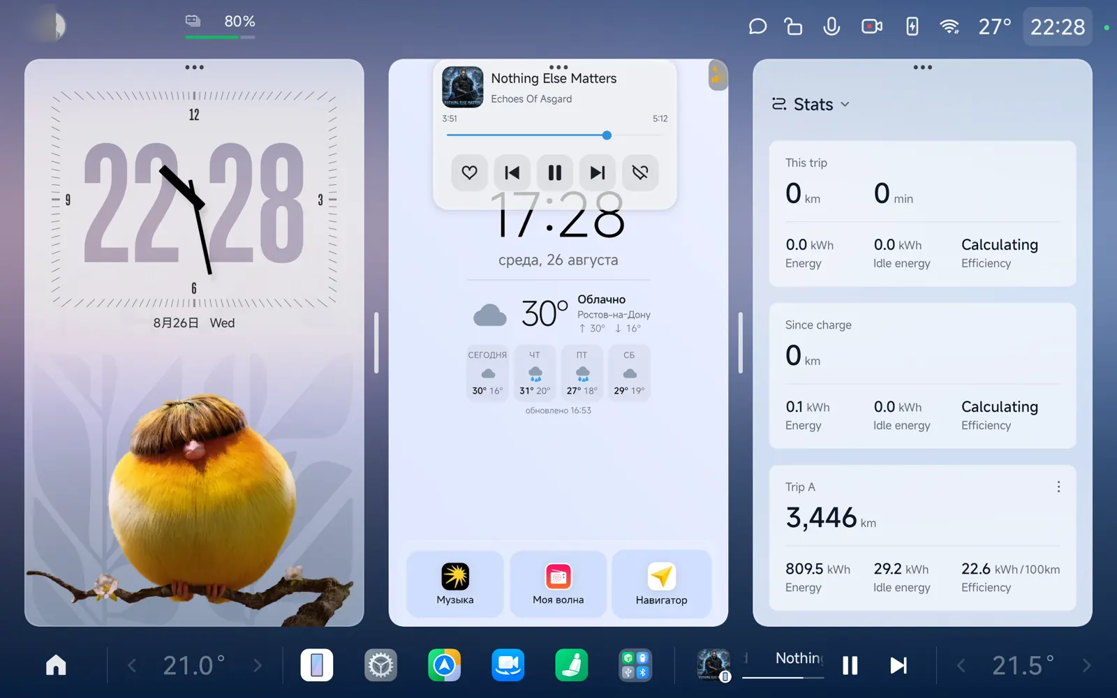 MI Dashboard — Светлая тема: музыкальный виджет